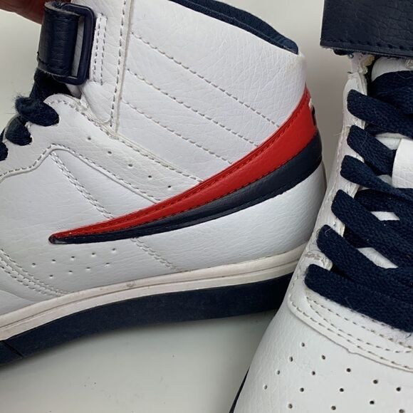 Fila v3SC60527-125 Hightop White, Navy, and Red Basketball Sneakers - Picture 4 of 14